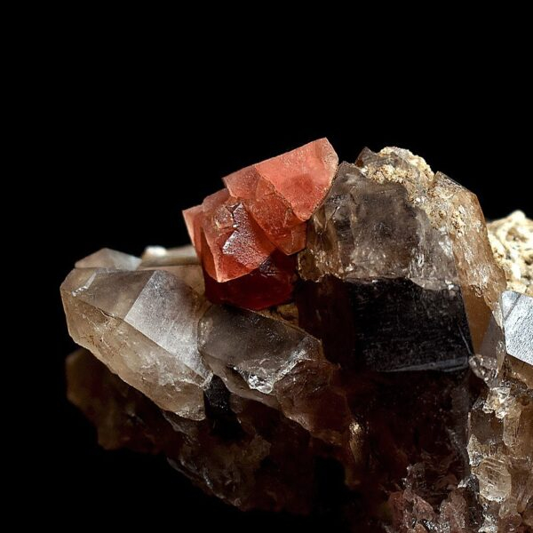 Pink Fluorite and Smoky Quartz from Argentière, France