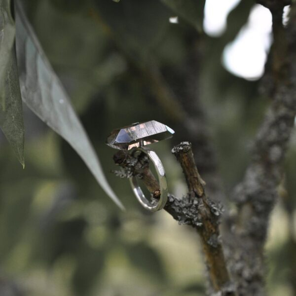 Smoky quartz and silver ring
