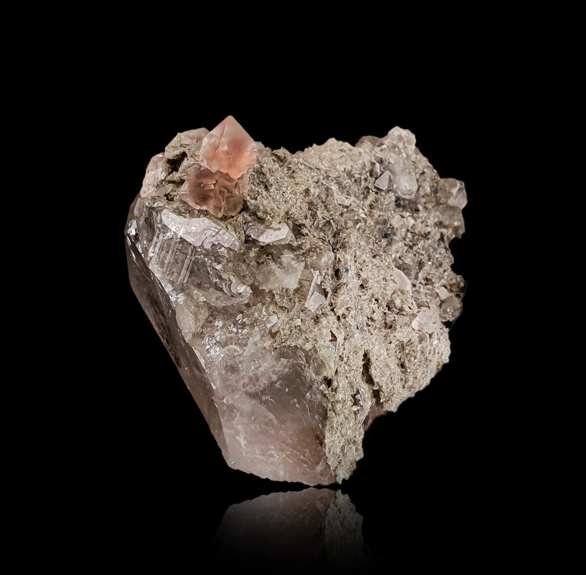 Pink fluorite & quartz - Mont-Blanc, France